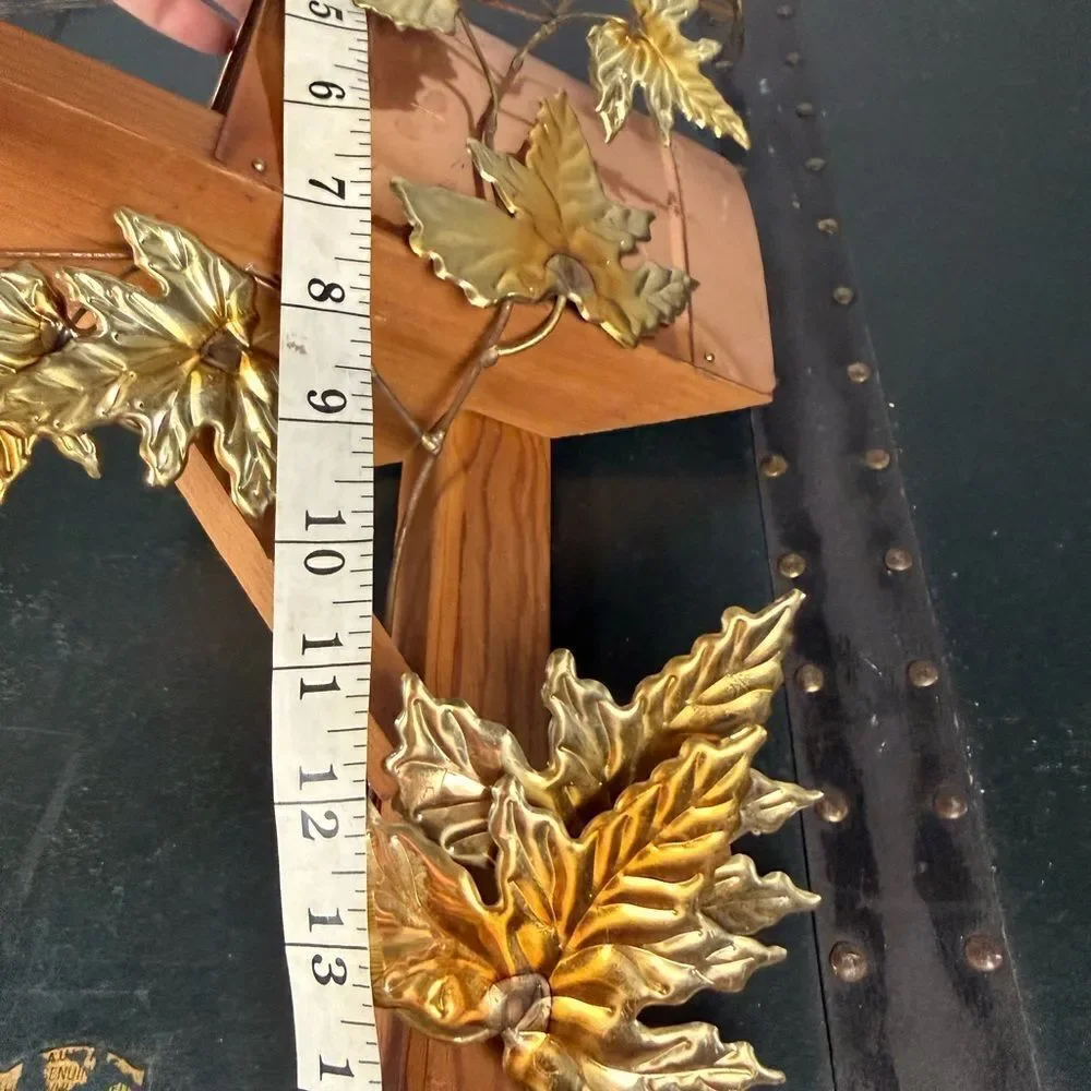 Vintage Copper & Gold Tone & Wood Mailbox Fall Autumn Hanging 14 Inch Wall Decor